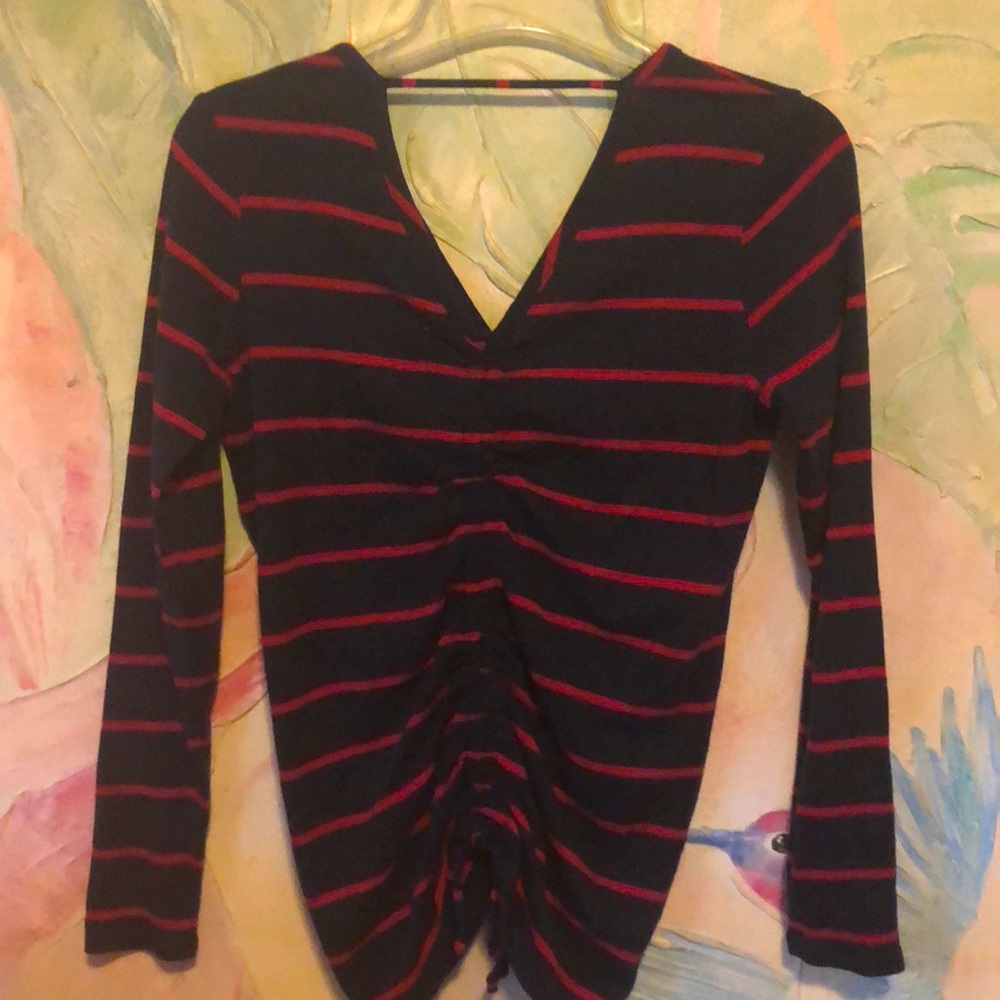 Chaser Striped ruched drawstring waist  top